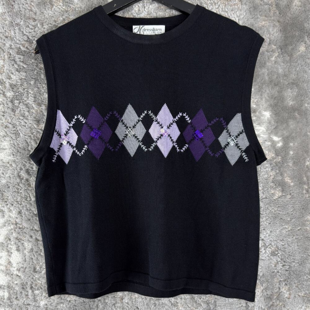 Dressbarn Petite Sz PL Geometric Cotton Blend Sweater Black Sleeveless Crew Neck